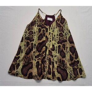 Adrienne Women's sleeveless tunic SM yellow/maroon snake print racing back layer